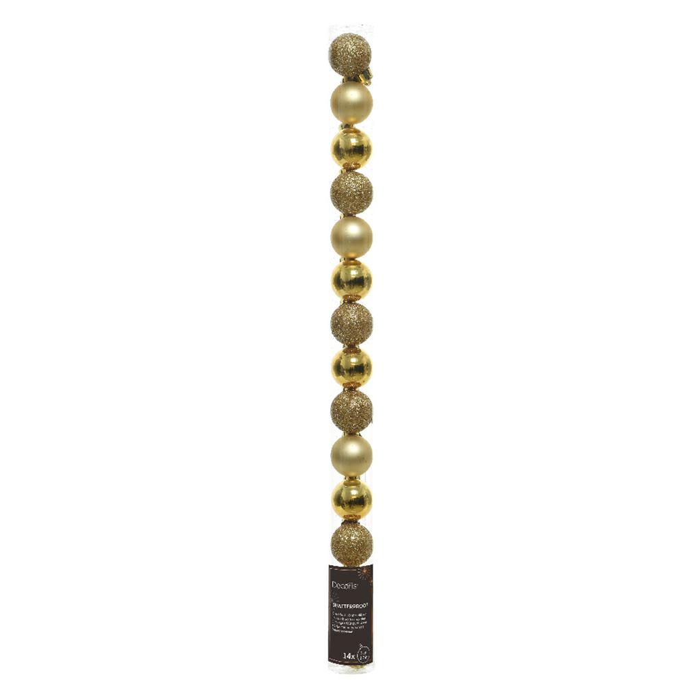 SET 14 SFERE POLY MM.30ASS. LUCIDO/SATINATO/GLITTER ORO CHIARO