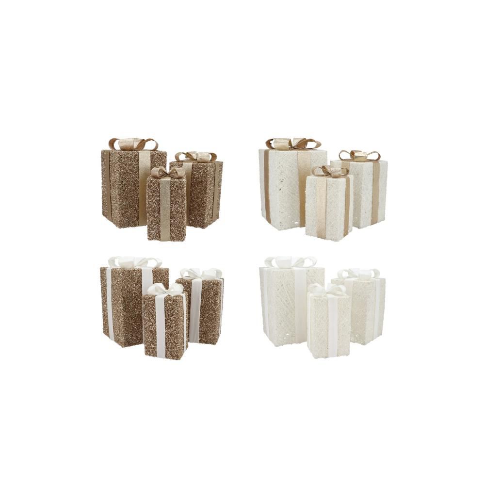 SET 3 PACCHI C/LED 15X25 20X35 25X42 BATTERIA ASS. BIANCO/ORO