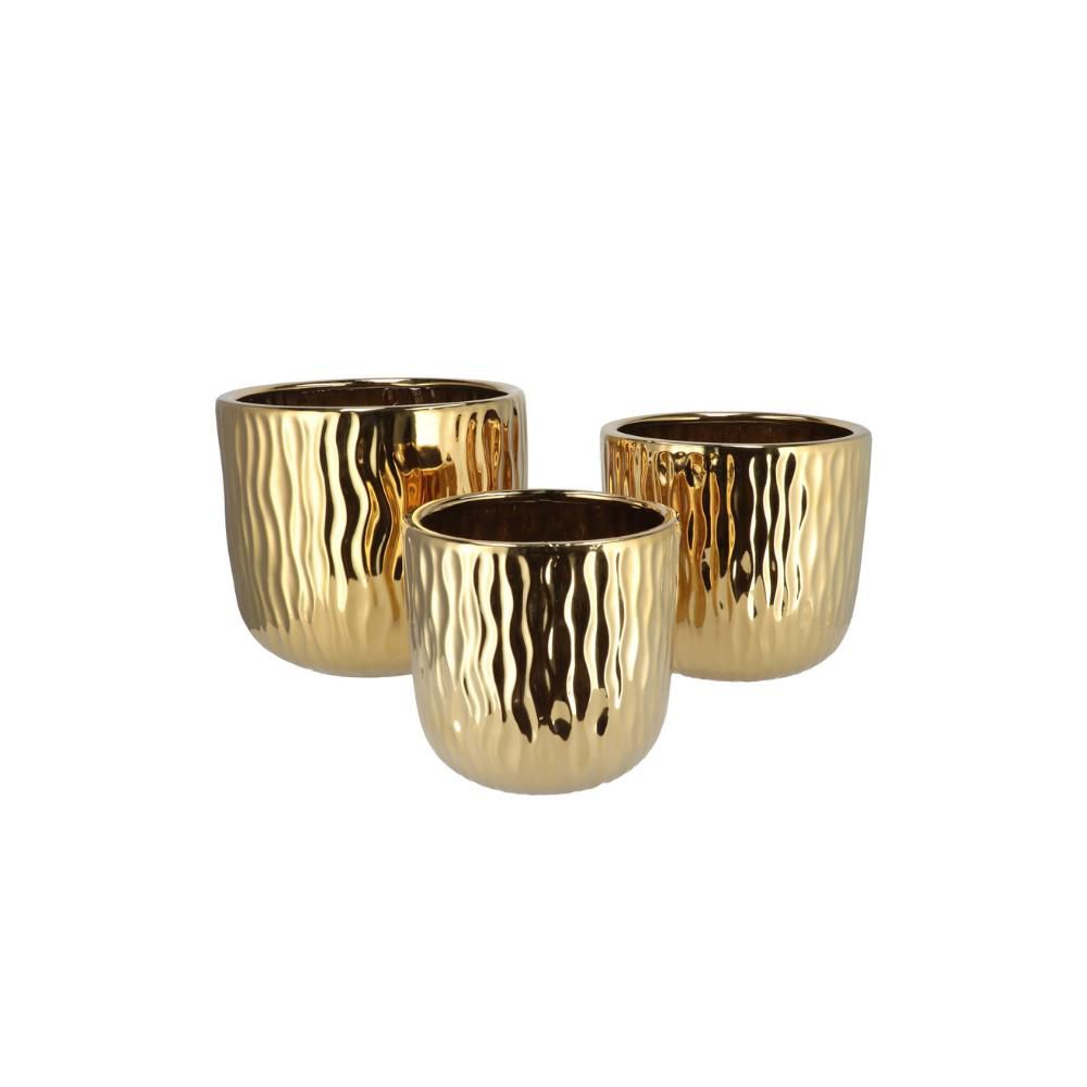 SET 3 VASI CERAMICA D.31-26-21 CM H.27-24-20 CM -HARPER- ORO